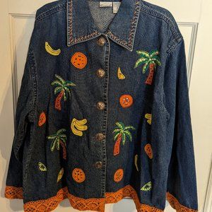 Courtwell Fancy Embellished Lace Denim Top Jacket Stitched Sequined Ladies sz M